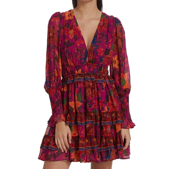 FARM Rio Dresses & Skirts - NWT Farm Rio Tropical Tapestry Long-Sleeve Minidress Size S